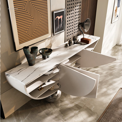 طاولة وحدة تحكم مثبتة على الحائط ، تخزين بتصميم إب...