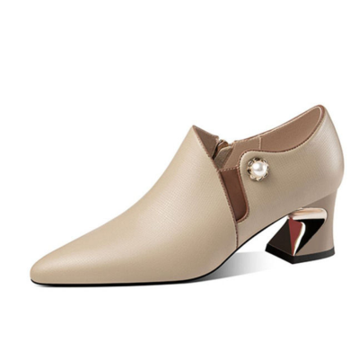 حذاء بكعب كاحل مدبب للنساء ، أحذية بيج كاجوال للسي...