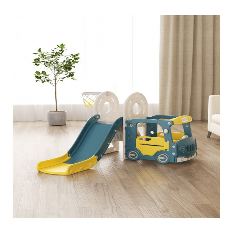 زحليقة مع سيارة مع كرة سلة 3*1,أصفر-أزرق غامق