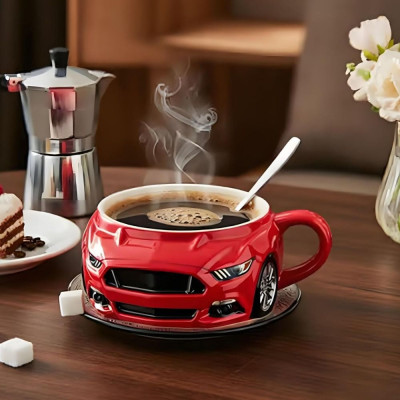 كوب قهوة متين على شكل سيارة مصنوع يدويًا من الفولا...