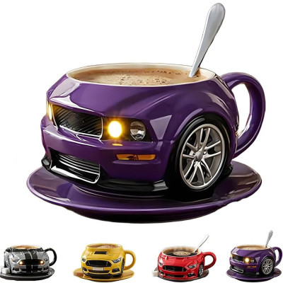 كوب قهوة متين على شكل سيارة مصنوع يدويًا من الفولا...