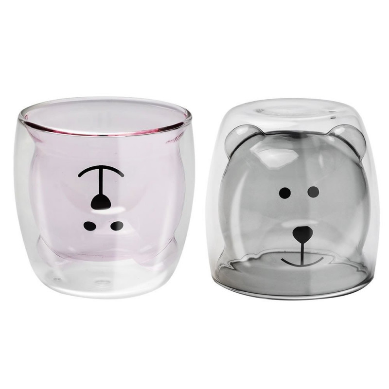 كوبين من طبقتين من الزجاج على شكل دب بسعة 270 مل