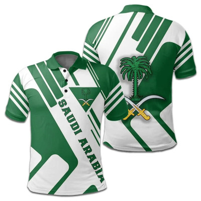 Saudi Arabia Flag Map 3D Print Polo Shirts For Men...
