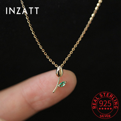 INZATT ريال 925 فضة 14K الذهب الزركون زهرة قلادة ا...