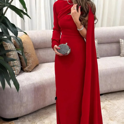 مثير التفاف الجسم واحد الكتف وشاح ثوب مسائي المرأة...