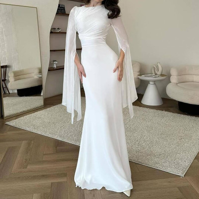 فساتين ماكسي صلبة من الساتان للنساء بمزاج رقبة على...