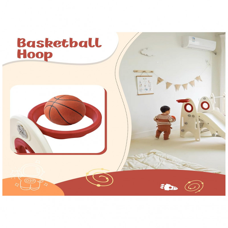 زحليقة مع مرجيحة علي شكل صاروخ مع طوق كرة سلة ومتس...