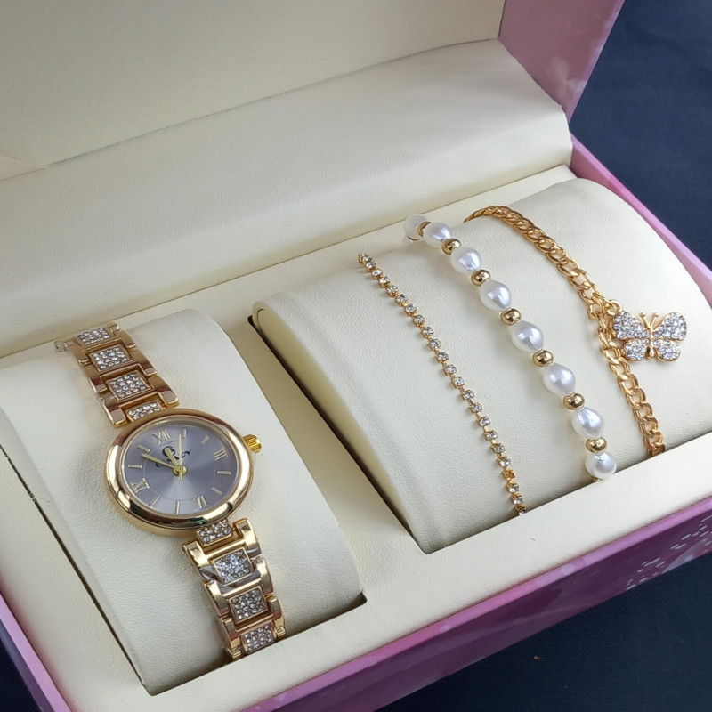 طقم إكسسوار نسائي ساعة مع أساور أنيقة 112252
