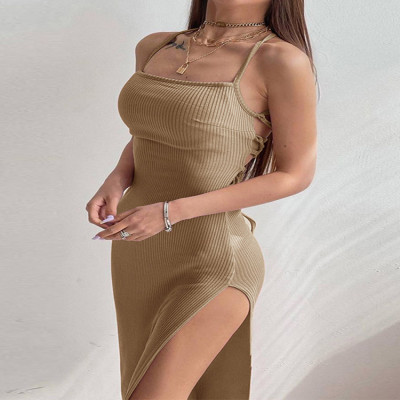 فستان نسائي ميد أسود مثير للغاية بقصة ضيقة وفتحة ع...