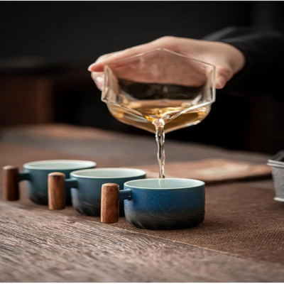 كوب قهوة من السيراميك بمقبض خشبي ، كوب ماء للمكتب...