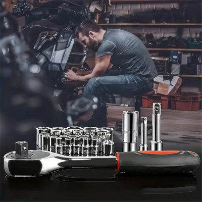 مجموعة أدوات يدوية مع صندوق أدوات ، مجموعة مقبس تأ...