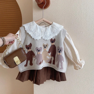 الأطفال الكرتون الدب محبوك سترة ، طفلة الملابس مجم...