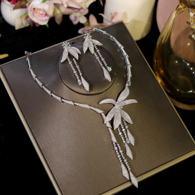 فاخر حفل زفاف الزركون زهرة قلادة مجموعة مجوهرات ال...