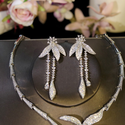 فاخر حفل زفاف الزركون زهرة قلادة مجموعة مجوهرات ال...