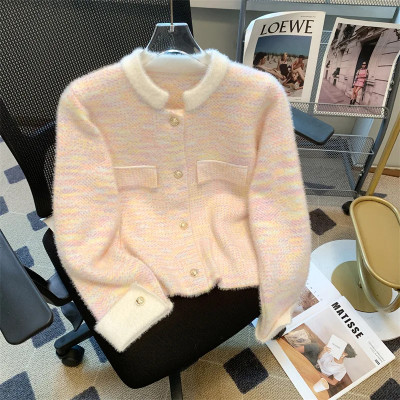 جاكيت على الطراز الفرنسي الوردي للنساء ، طوق بولو...