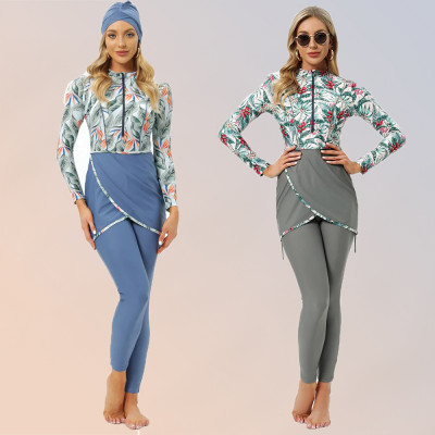 ملابس السباحة المطبوعة مع وسادات الصدر ، أكمام طوي...