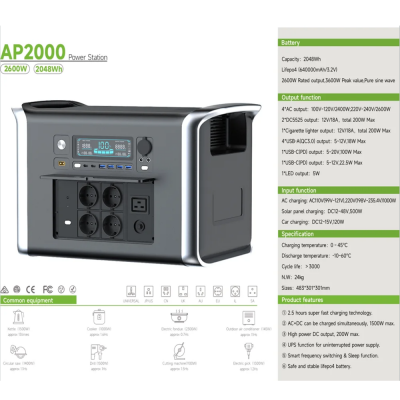 2600W پورٹیبل پاور اسٹیشن، الیکٹرک مشین، 2048Wh، 2...