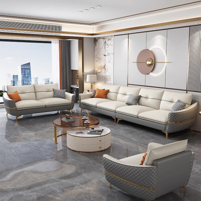 أريكة جلدية أنيقة بسيطة ، أرائك مقطعية حديثة نوردي...