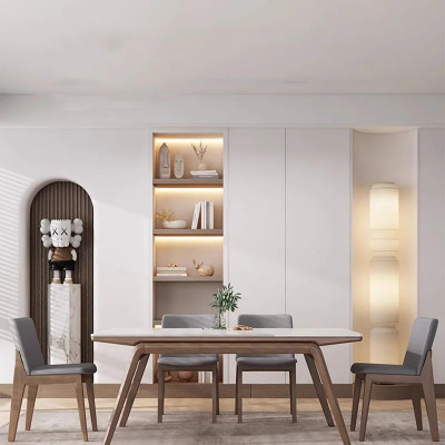 طاولة طعام خشبية مستطيلة ، أبيض ياباني ، مقاوم للم...