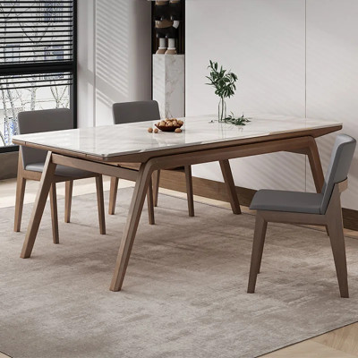 طاولة طعام خشبية مستطيلة ، أبيض ياباني ، مقاوم للم...