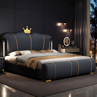 سرير مزدوج فاخر براق ، تخزين بحجم كبير ، إطار سرير...
