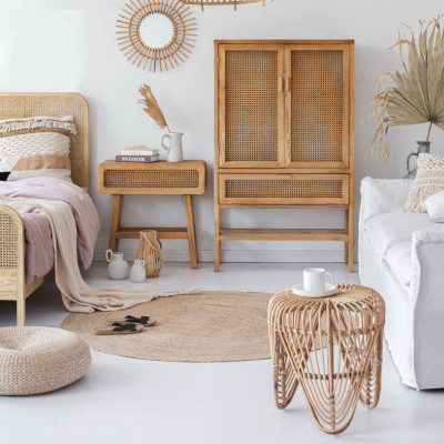 الشمال الأثاث الصلبة الخشب الروطان السرير الجدول ل...