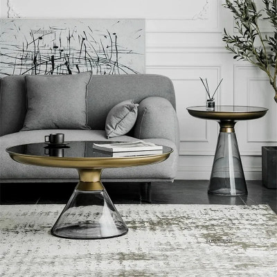 طاولة قهوة مستديرة من الزجاج المقسى ، طاولات جانبي...