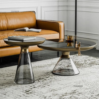 طاولة قهوة مستديرة من الزجاج المقسى ، طاولات جانبي...