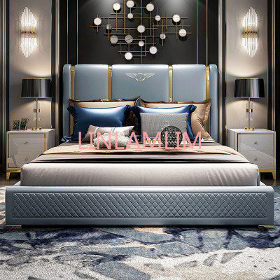 جلد طبيعي دخول لوكس هيكل سرير الحديثة الشمال كاماس...