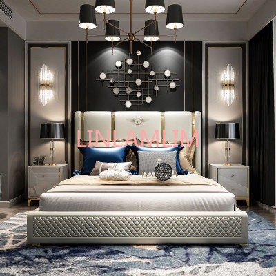 جلد طبيعي دخول لوكس هيكل سرير الحديثة الشمال كاماس...