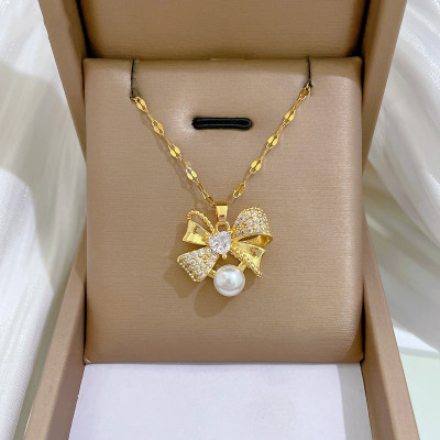 قلادة وأقراط لؤلؤ كلاسيكية ، فولاذ مقاوم للصدأ ، ر...