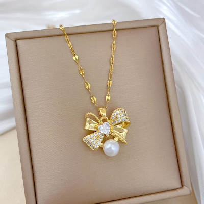 قلادة وأقراط لؤلؤ كلاسيكية ، فولاذ مقاوم للصدأ ، ر...