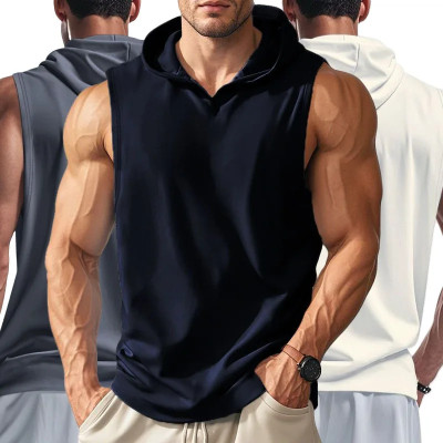 2025 Summer Men's Basketball Running Training Hooded Sleeveless Fitness Top Fashionable Loose Quick Drying Sports Tank Top
