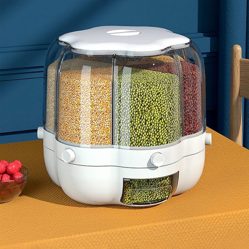 منظم أرز وحبوب دوّار بـ6 خزانات لحفظ النعمة وتنظيم...