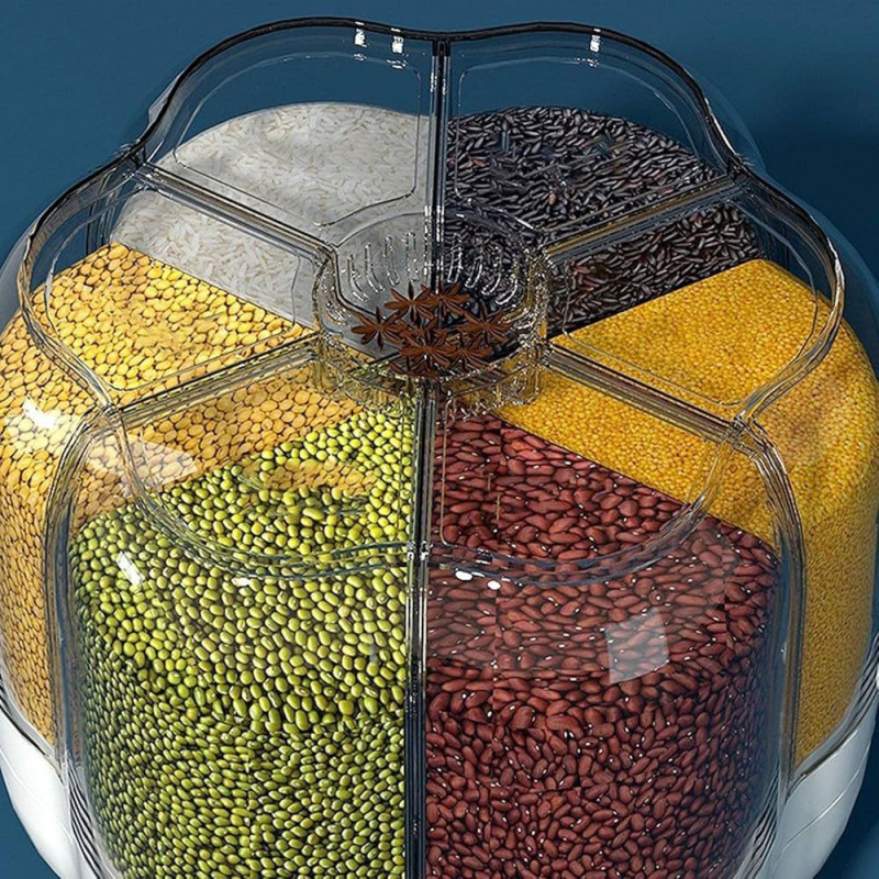 منظم أرز وحبوب دوّار بـ6 خزانات لحفظ النعمة وتنظيم...