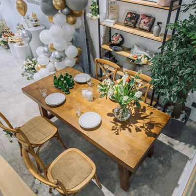 تمام ٹھوس لکڑی کے کھانے کی میز لاگ پادری طرز سادہ...