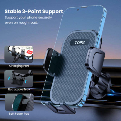 حامل هاتف السيارة TOPK، حامل هاتف خلوي بخطاف معدني...