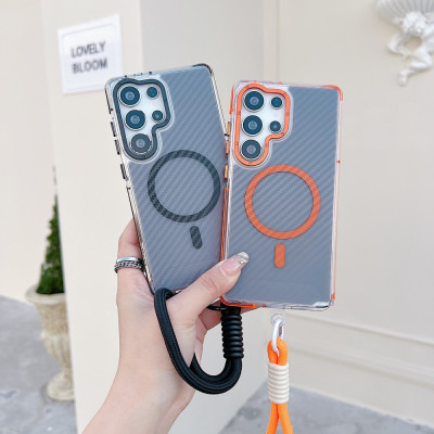 Luxury Lanyard Carbon Fiber Magnetic Phone Case Fo...