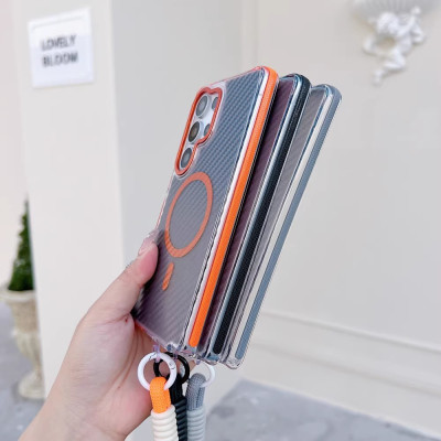 Luxury Lanyard Carbon Fiber Magnetic Phone Case Fo...