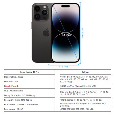 Apple-iPhone 14 Pro, من Apple-iPhone 14, GB, غير م...