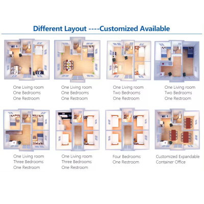 منزل حاوية مسبق الصنع قابل للتوسيع ، وحدات 3 غرف ن...