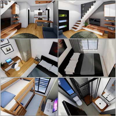 منزل صغير خشبي جاهز الصنع ، منزل وحدات ، غرفتي نوم...