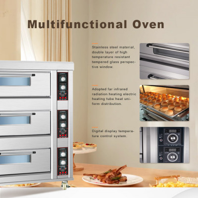 فرن مخبز صناعي 3 طبقات 6 صينية ، فرن تجاري يعمل با...