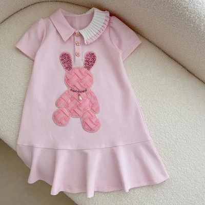 Summer dress for girls in pink with a rabbit desig...