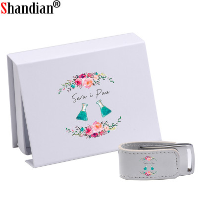 SHANDIAN-محرك فلاش USB 2.0 بشعار مخصص ، 64 جيجابايت ، 32 جيجابايت ، 4 جيجابايت ، 8 جيجابايت ، 16 جيجابايت عصا ذاكرة ، صندوق هدايا جلدي ، 128 جيجابايت