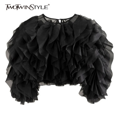 Twotwinstyle المرأة المرقعة الكشكشة قميص بلوزة أني...