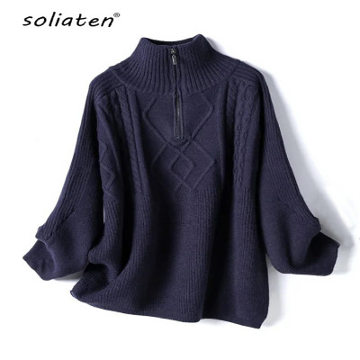 سترة نسائية كبيرة الحجم من الصوف المحبوك ، بلوفر س...