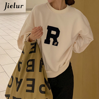 Jielur فانوس كم بلوزات النساء المشمش فضفاض بسيط رس...