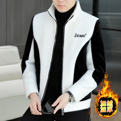 تقليد فرو المنك الرجال سترة صوفية الشتاء سميكة ودا...