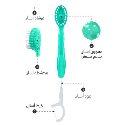 اوراشاين فرشاه ومعجون مع خيط اسنان 10قطع 5 في 1 اخضر